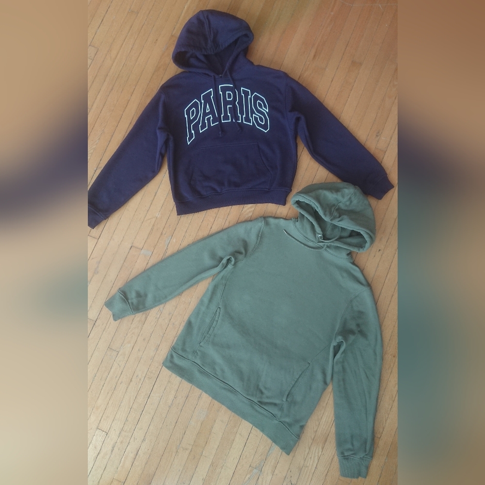 H&M bundle of 3, navy and olive Hoodies, blue sweatshirt, size S